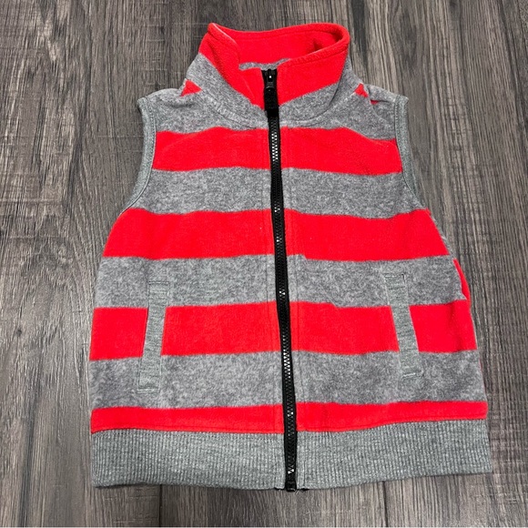 Carter’s Fleece Red And Grey Striped Vest - Picture 3 of 5